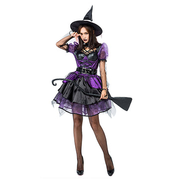 Halloween Disfraz Bruja Clásica Cosplay Vestido de Color Púrpura para Adultos Femenino